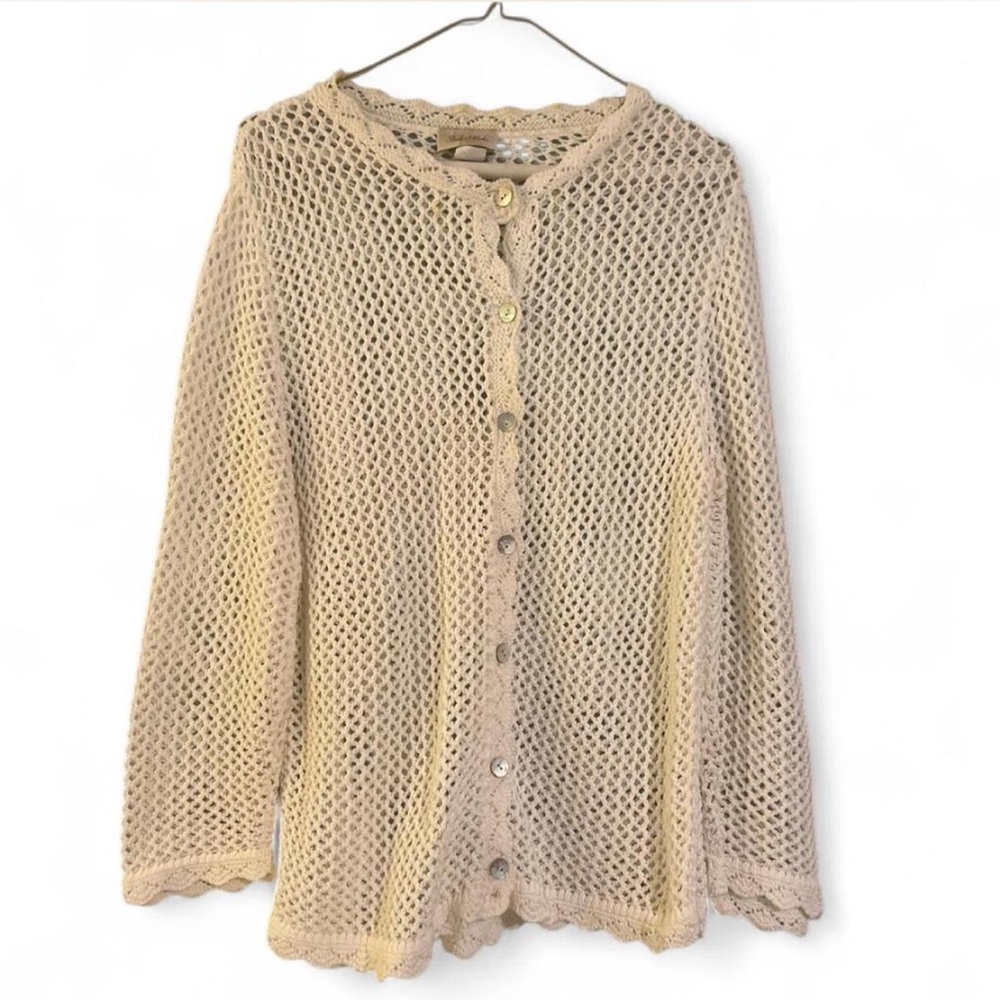 Studio works cottage core white crochet cardigan trim detail fairy Size small